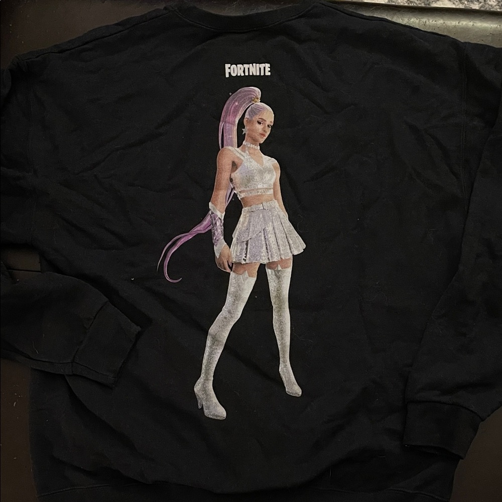 Fortnite Black Crewneck Sweatshirt with Ariana Grande Graphic Front and Back